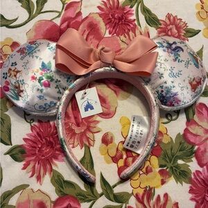 Disney Animal Floral Satin Mouse Ear Headband with Peach Bow
